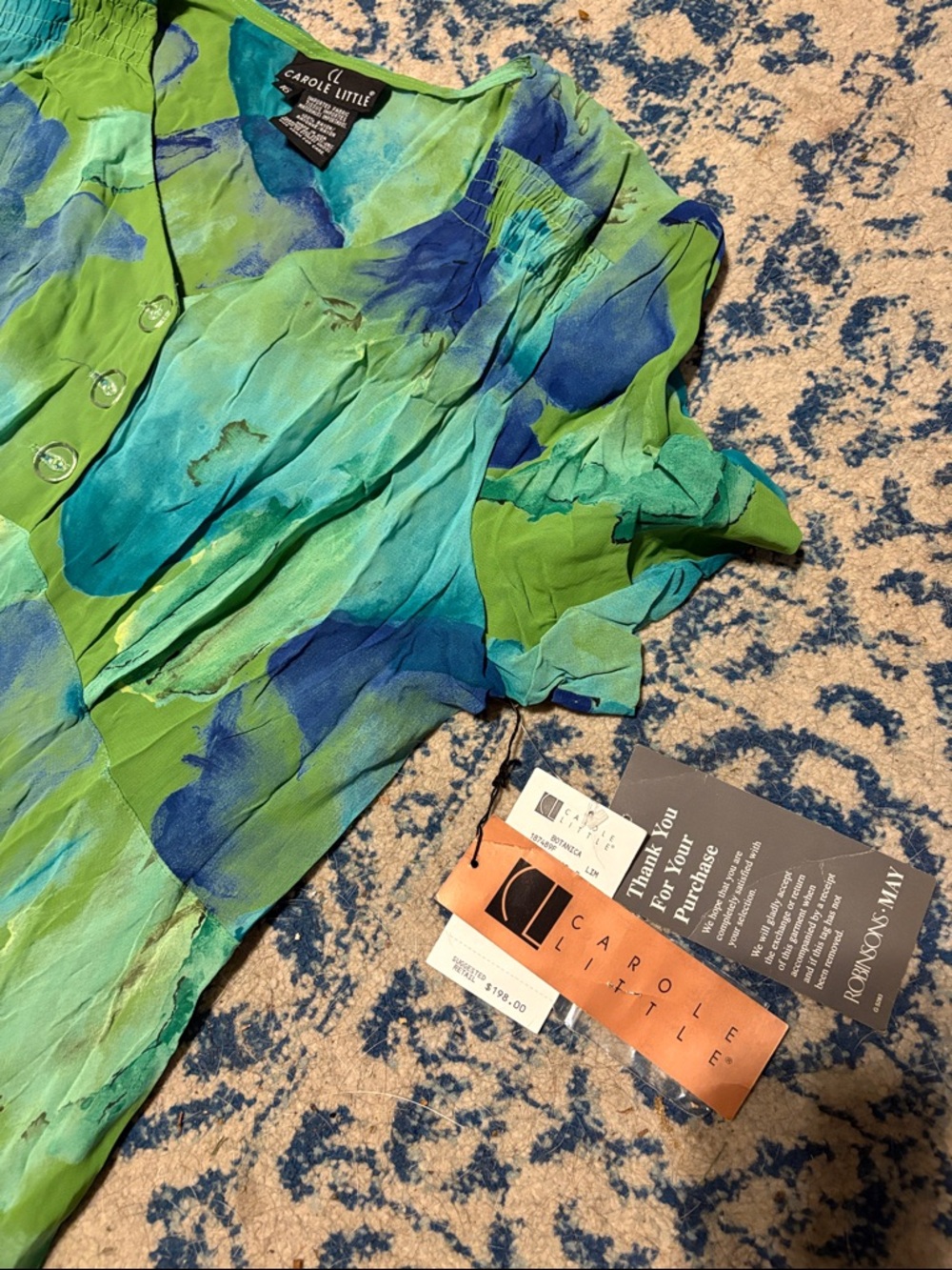 Carole Little Lime Green Maxi Dress with Blue Floral Print - Picture 4 of 6